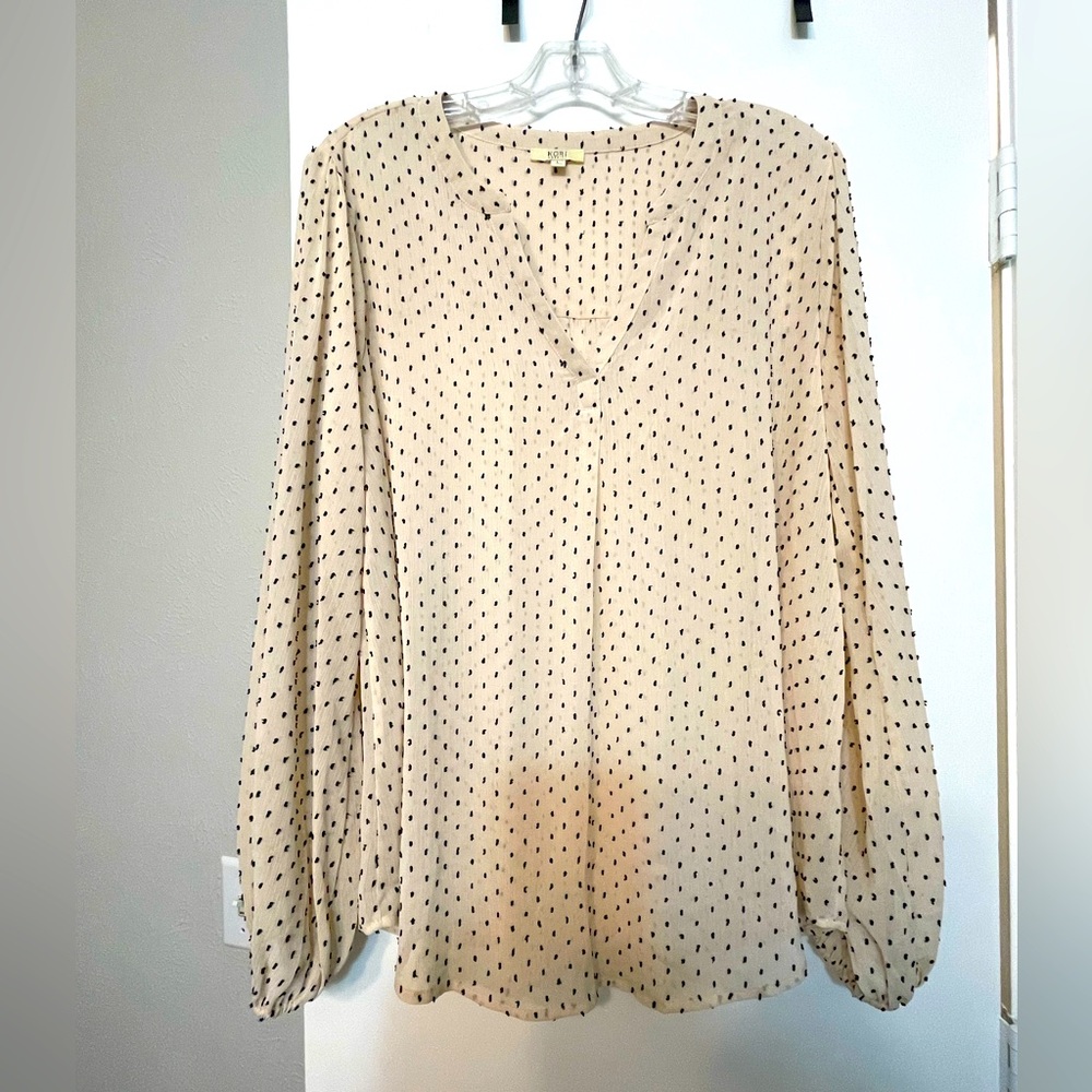 Cream blouse with black polka dots